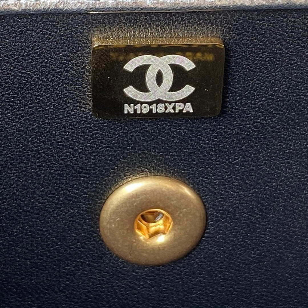 Chanel AS3908 CC Small Flap Bag With Top Handle Shiny Silver Calfskin Gold