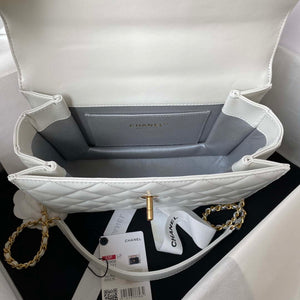 Chanel AS3908 CC Small Flap Bag With Top Handle Shiny Calfskin White Gold - Default Title - View 5