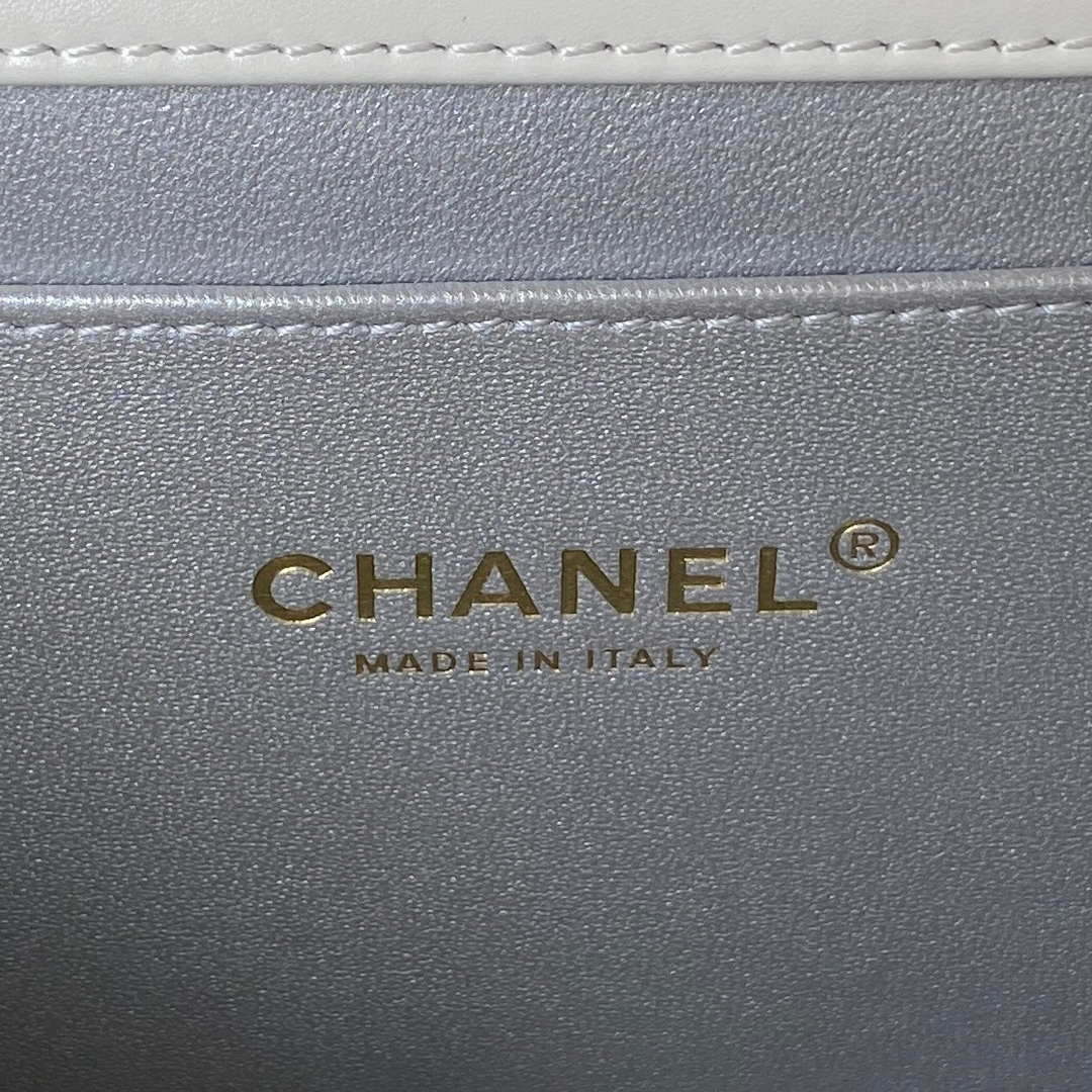 Chanel AS3908 CC Small Flap Bag With Top Handle Shiny Calfskin White Gold