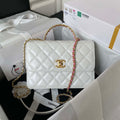 Chanel AS3908 CC Small Flap Bag With Top Handle Shiny Calfskin White Gold - Default Title - View 1