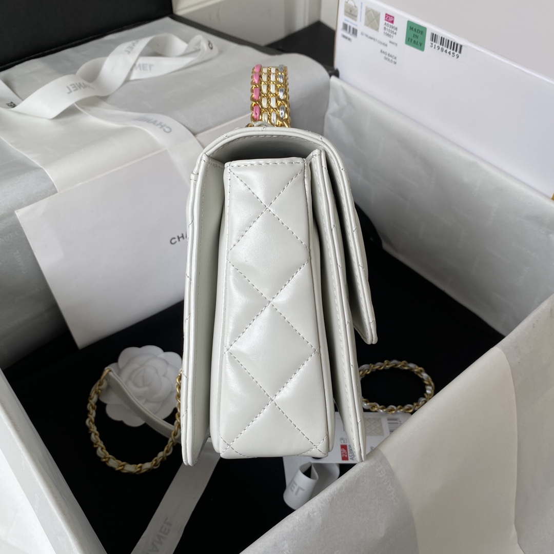 Chanel AS3908 CC Small Flap Bag With Top Handle Shiny Calfskin White Gold - Default Title - View 3