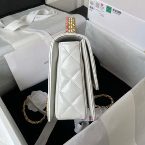 Chanel AS3908 CC Small Flap Bag With Top Handle Shiny Calfskin White Gold - Default Title - View 3
