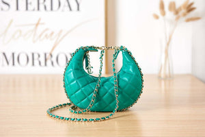 Chanel AS3917 Clutch With Chain Lambskin & Shiny Light Gold Metal Green - Default Title - View 3