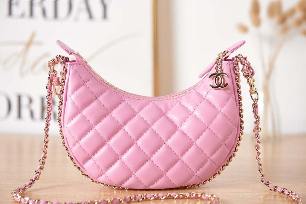 Chanel AS3917 Clutch With Chain Lambskin & Shiny Light Gold Metal Pink
