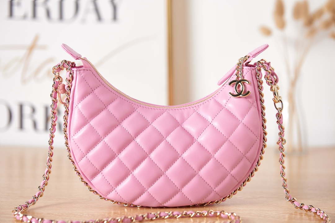 Chanel AS3917 Clutch With Chain Lambskin & Shiny Light Gold Metal Pink - Default Title - View 2
