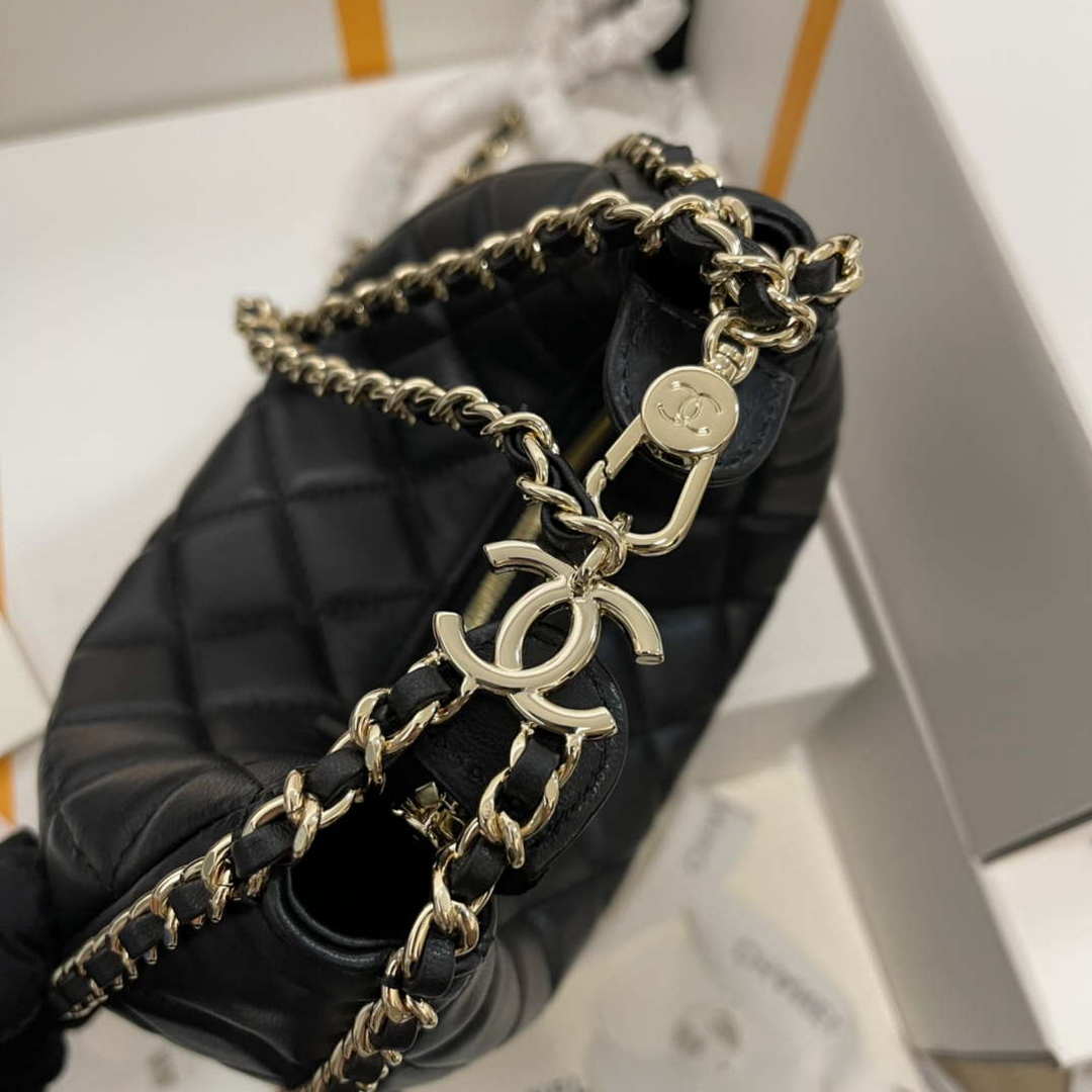 Chanel AS3917 Small Hobo Bag Lambskin & Shiny Light Gold Metal Black - Default Title - View 5