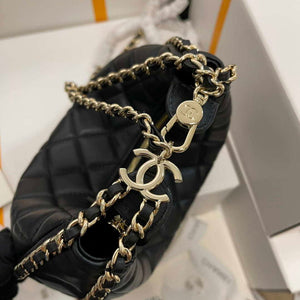 Chanel AS3917 Small Hobo Bag Lambskin & Shiny Light Gold Metal Black - Default Title - View 5