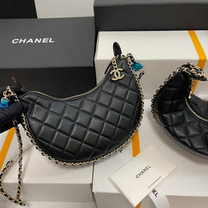 Chanel AS3917 Small Hobo Bag Lambskin & Shiny Light Gold Metal Black - Default Title - View 6