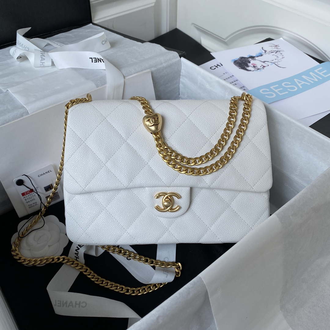 Chanel AS3921 Flap Chain Bag White Calfskin Gold - Default Title - View 1