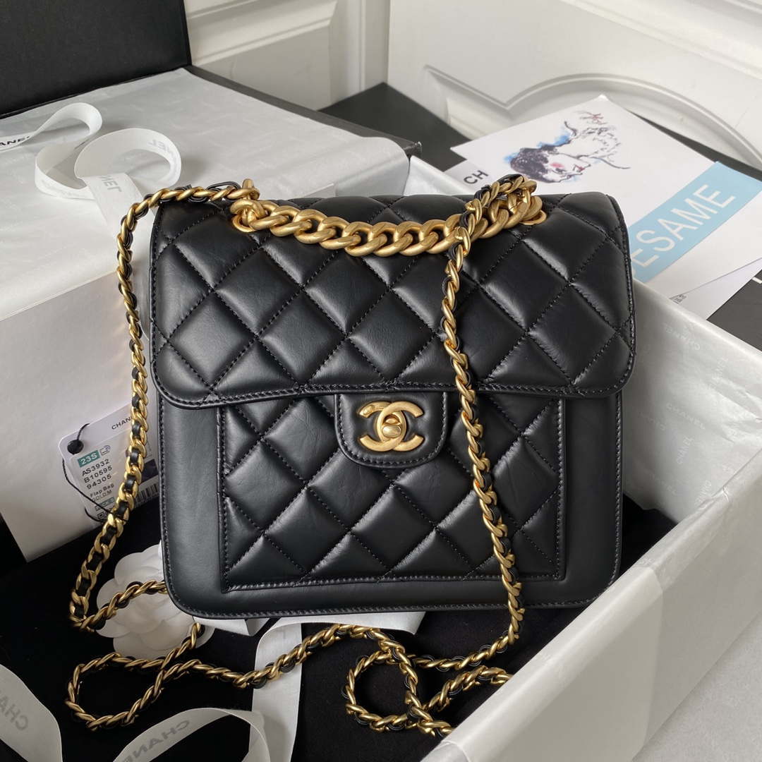 Chanel AS3932 Flap Classic Bag CF Lambskin Black Gold - Default Title - View 1