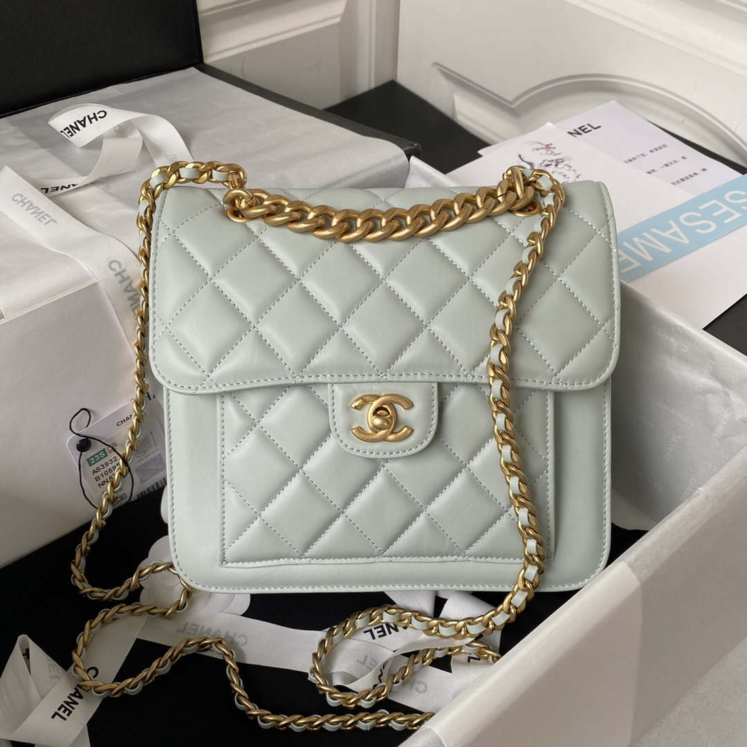 Chanel AS3932 Flap Classic Bag CF Lambskin Light Blue Gold - Default Title - View 1