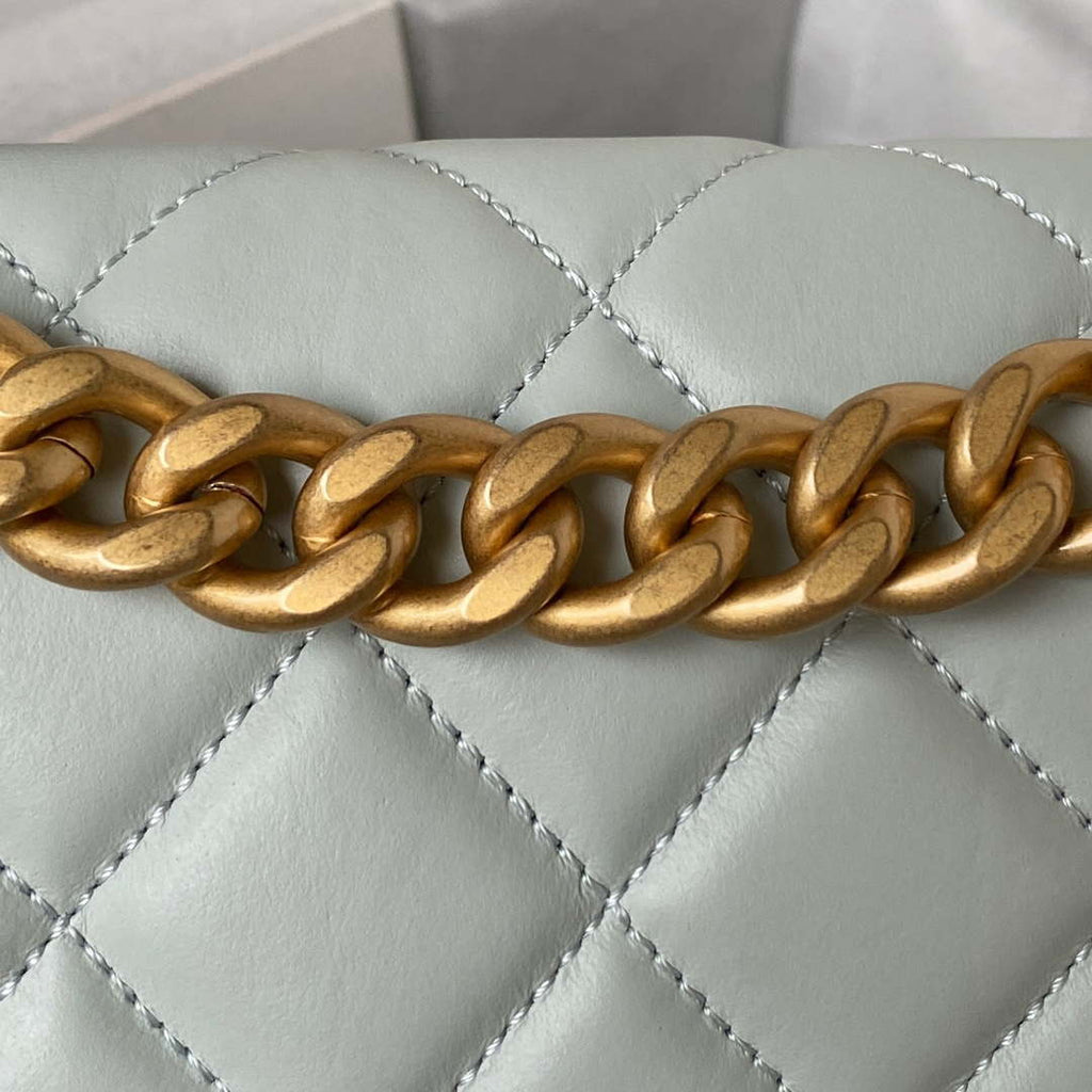 Chanel AS3932 Flap Classic Bag CF Lambskin Light Blue Gold