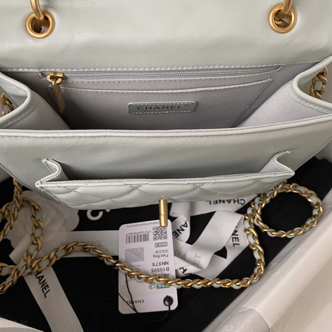Chanel AS3932 Flap Classic Bag CF Lambskin Light Blue Gold