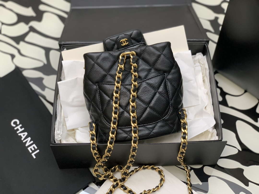 Chanel AS3947 Small Backpack Lambski & Gold-Tone Metal Black - Default Title - View 6