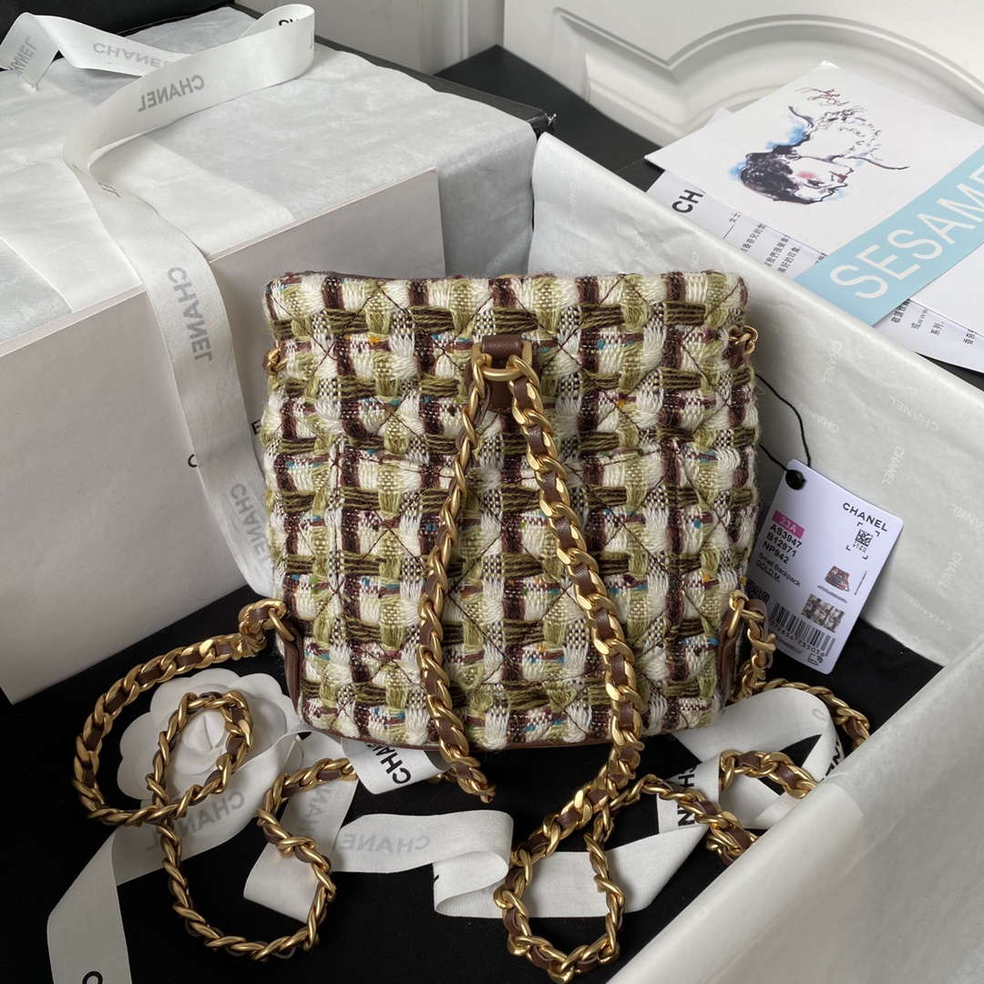 Chanel AS3947 Small Backpack Wool Tweed Lambski & Gold-Tone Metal Brown - Default Title - View 2