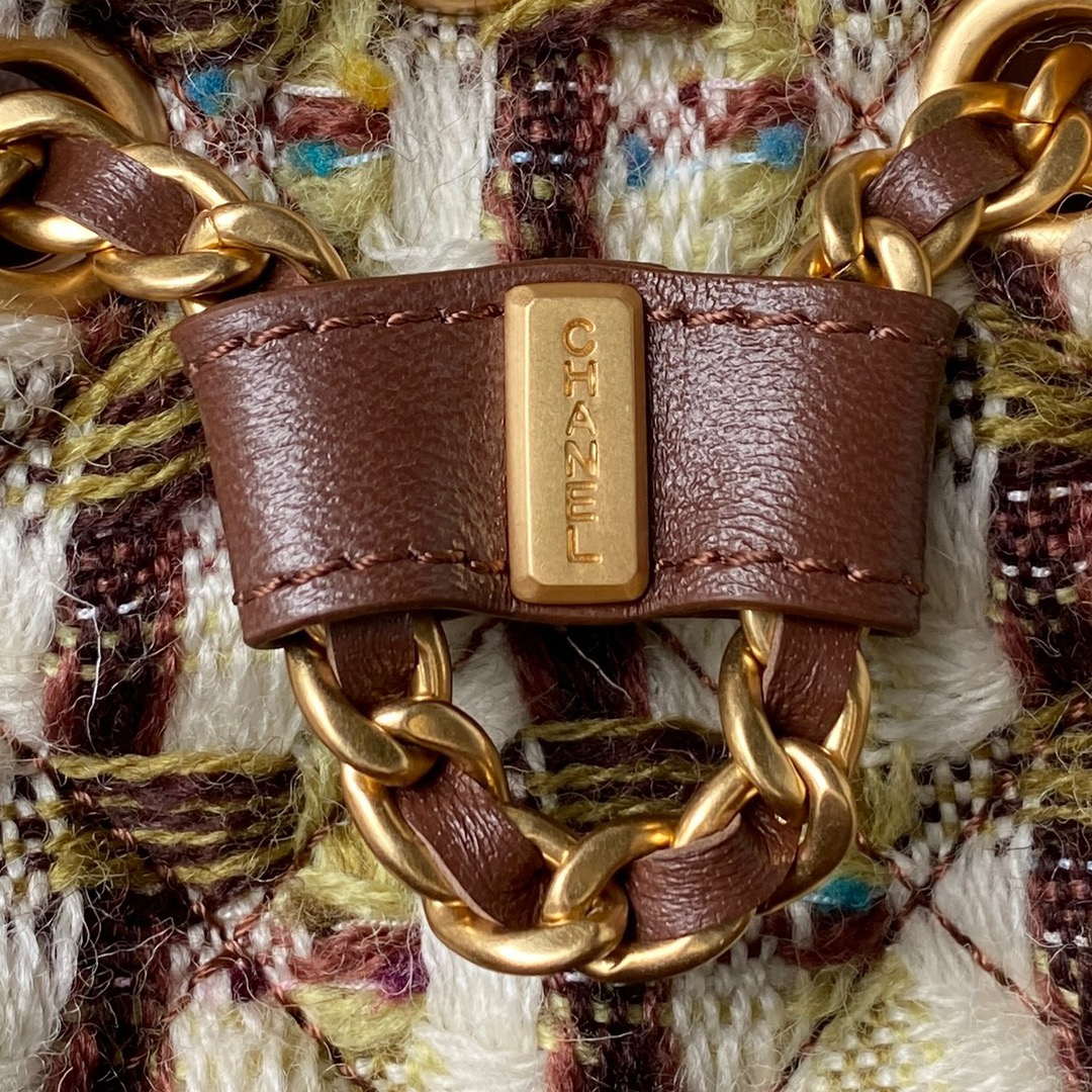 Chanel AS3947 Small Backpack Wool Tweed Lambski & Gold-Tone Metal Brown
