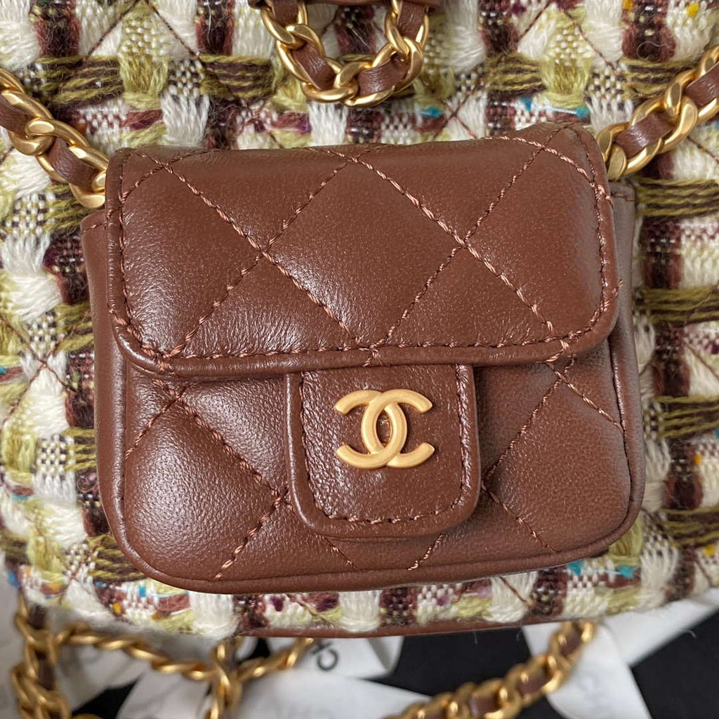 Chanel AS3947 Small Backpack Wool Tweed Lambski & Gold-Tone Metal Brown