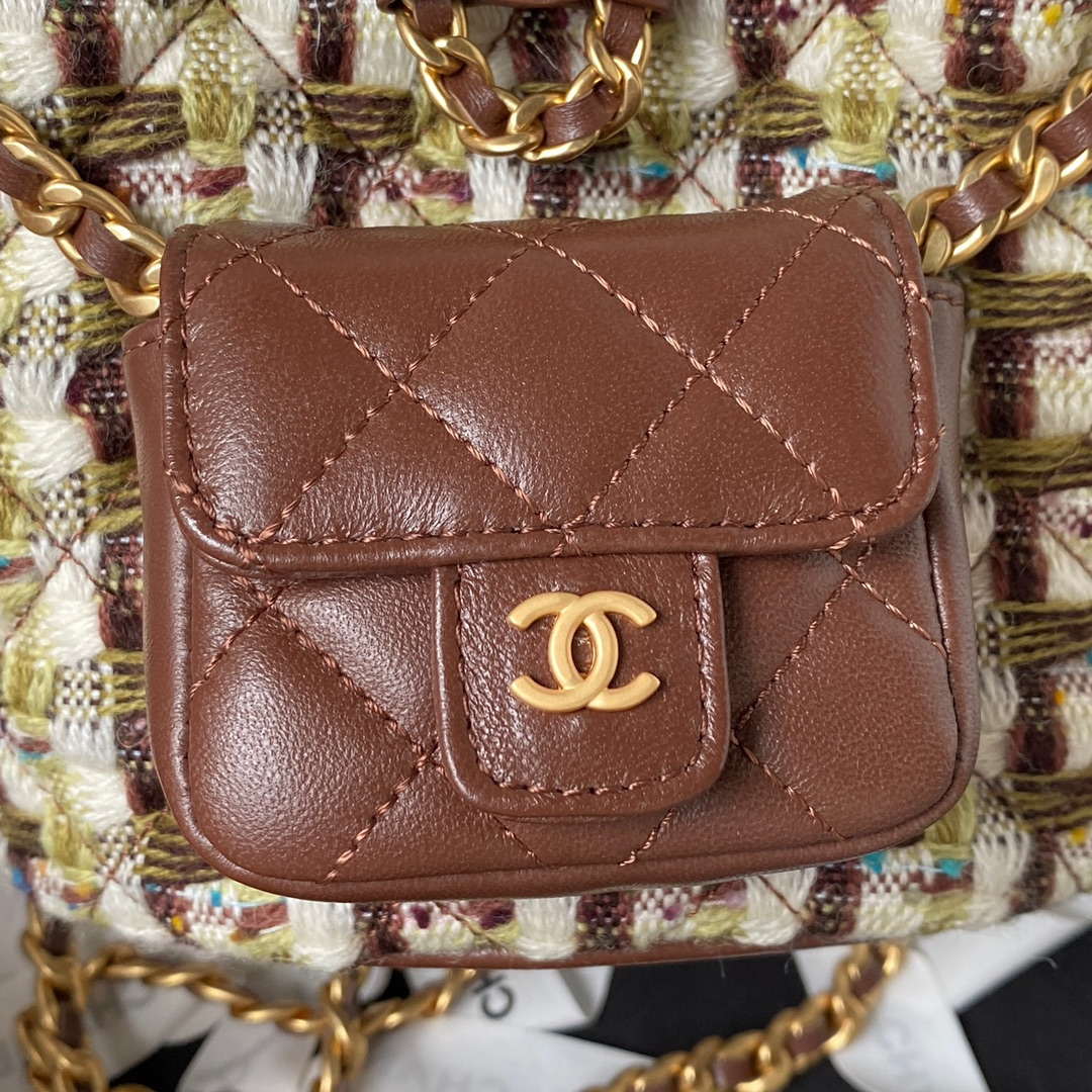 Chanel AS3947 Small Backpack Wool Tweed Lambski & Gold-Tone Metal Brown