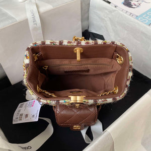 Chanel AS3947 Small Backpack Wool Tweed Lambski & Gold-Tone Metal Brown - Default Title - View 7