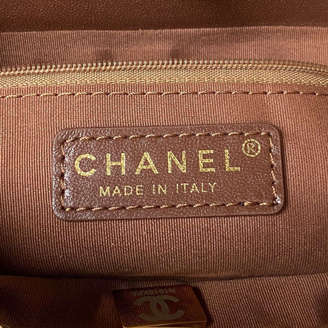 Chanel AS3947 Small Backpack Wool Tweed Lambski & Gold-Tone Metal Brown