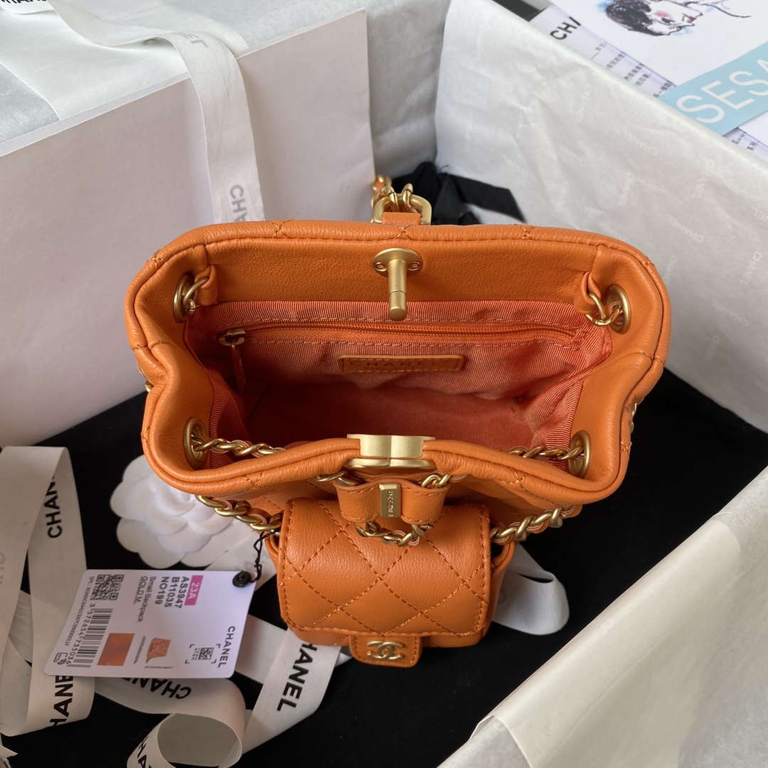 Chanel AS3947 Small Backpack Lambski & Gold-Tone Metal Orange - Default Title - View 8