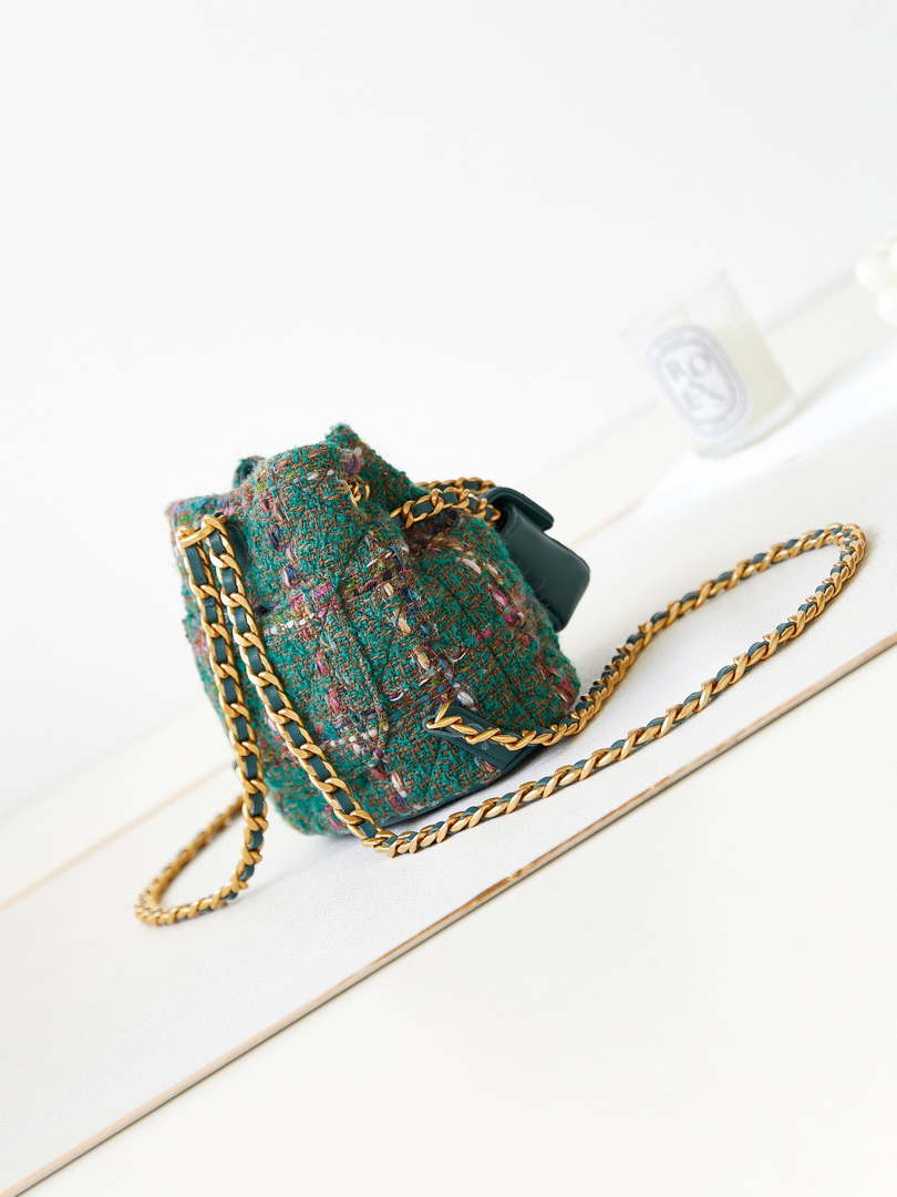 Chanel AS3947 Small Backpack Wool Tweed, Lambski & Gold-Tone Metal Green - Default Title - View 2