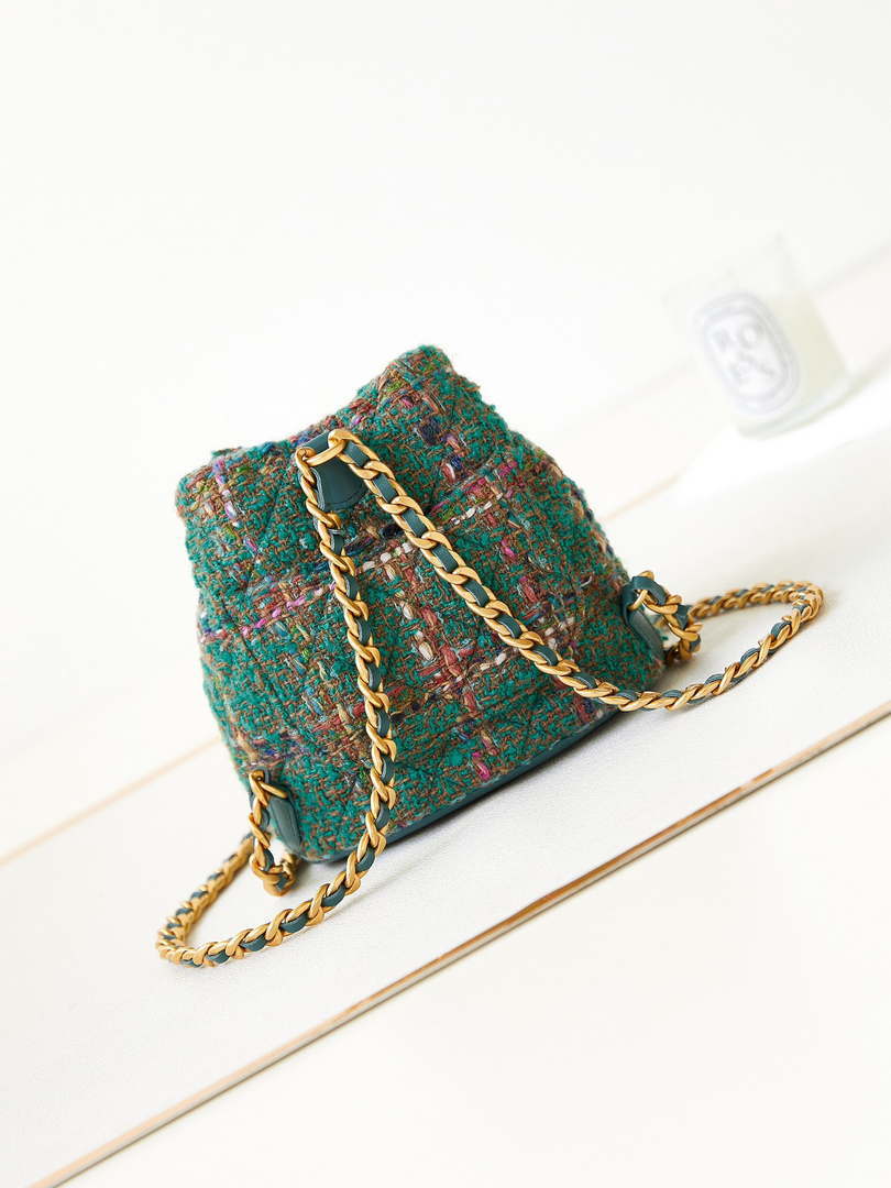 Chanel AS3947 Small Backpack Wool Tweed, Lambski & Gold-Tone Metal Green - Default Title - View 3