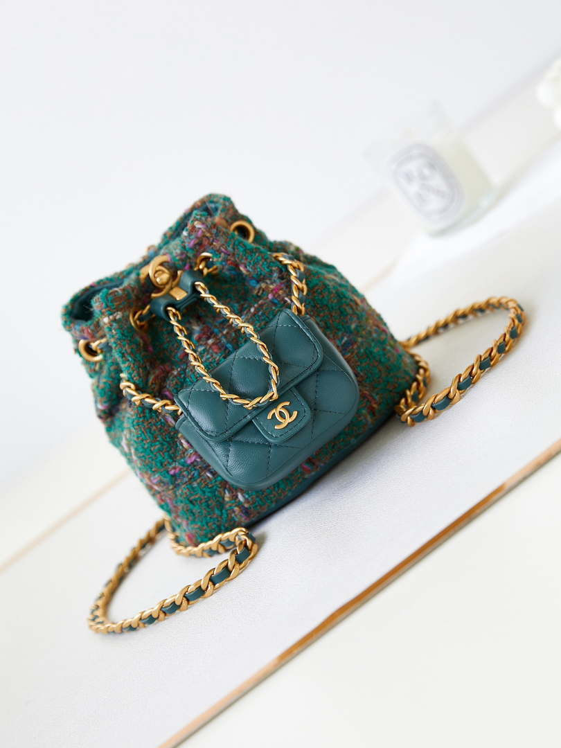 Chanel AS3947 Small Backpack Wool Tweed, Lambski & Gold-Tone Metal Green - Default Title - View 7