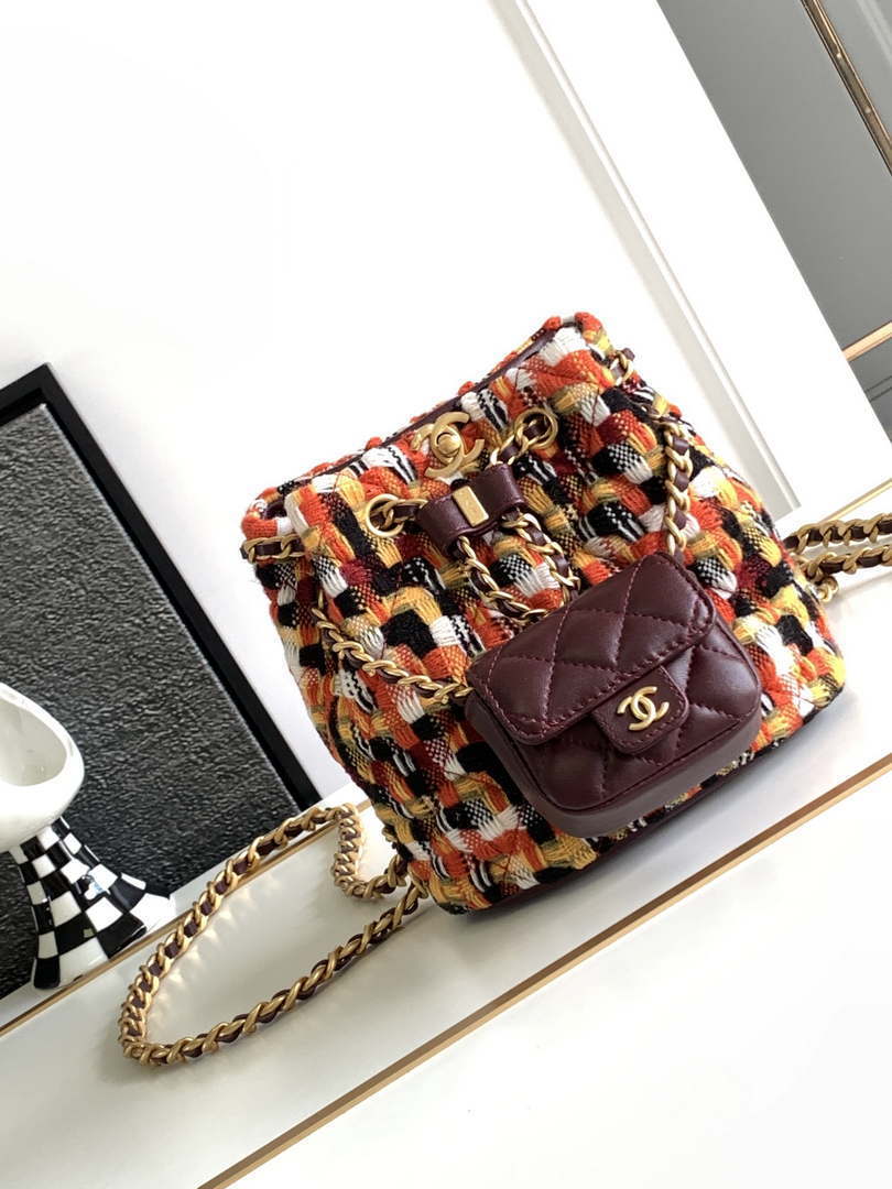 Chanel AS3947 Small Backpack Wool Tweed, Lambski & Gold-Tone Metal Orange - Default Title - View 1