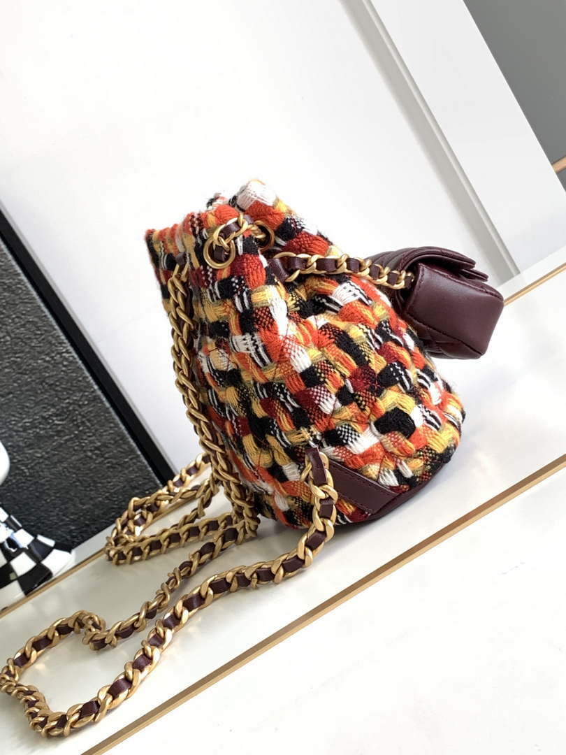 Chanel AS3947 Small Backpack Wool Tweed, Lambski & Gold-Tone Metal Orange - Default Title - View 2