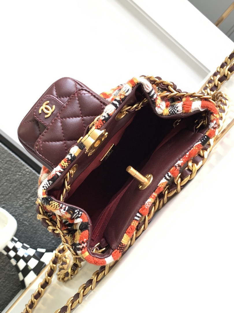 Chanel AS3947 Small Backpack Wool Tweed, Lambski & Gold-Tone Metal Orange
