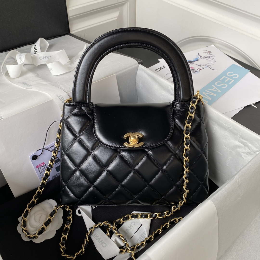 Chanel AS3970 Flap Bag with top handle Lambskin gold tone metal Black - Default Title - View 1