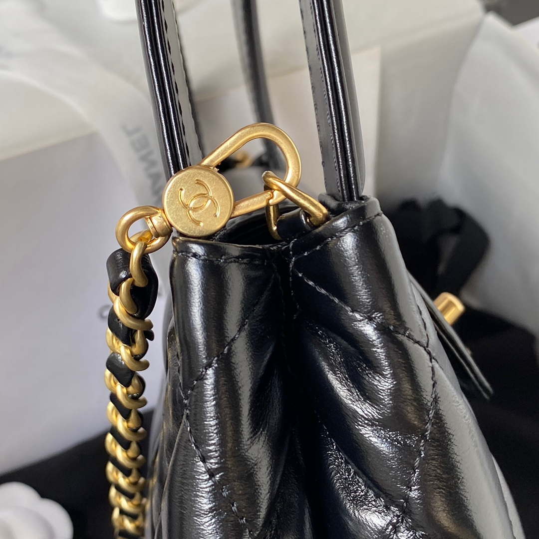Chanel AS3970 Flap Bag with top handle Lambskin gold tone metal Black - Default Title - View 5