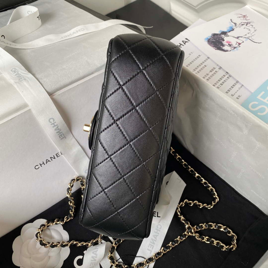 Chanel AS4141 Camellia Embossed With top Handle Bag Black