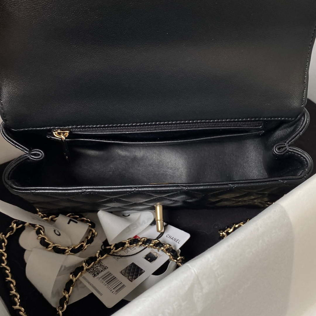 Chanel AS4141 Camellia Embossed With top Handle Bag Black
