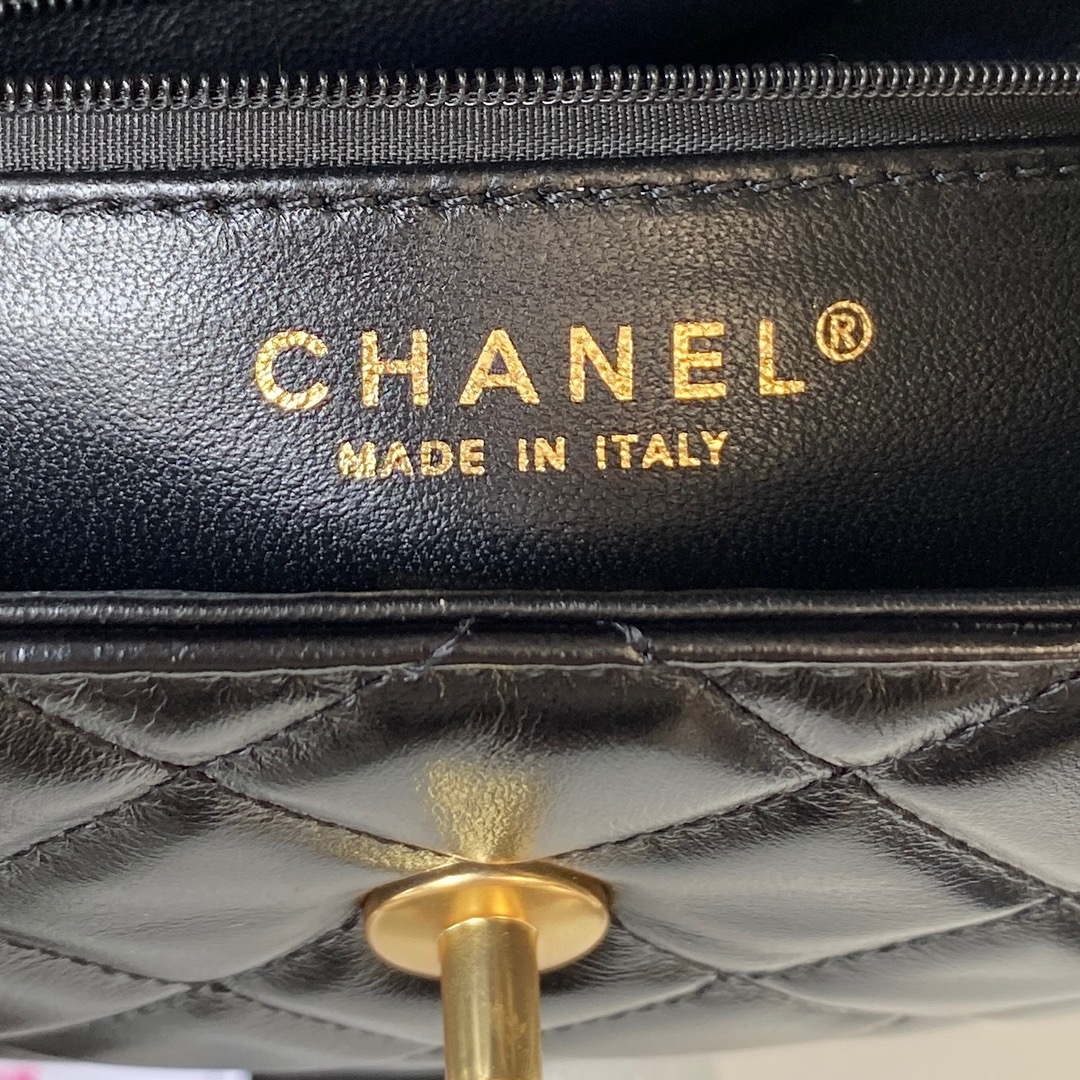 Chanel AS3970 Flap Bag with top handle Lambskin gold tone metal Black - Default Title - View 8