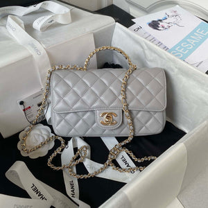 Chanel AS4141 Camellia Embossed With top Handle Bag Gray - Default Title - View 1