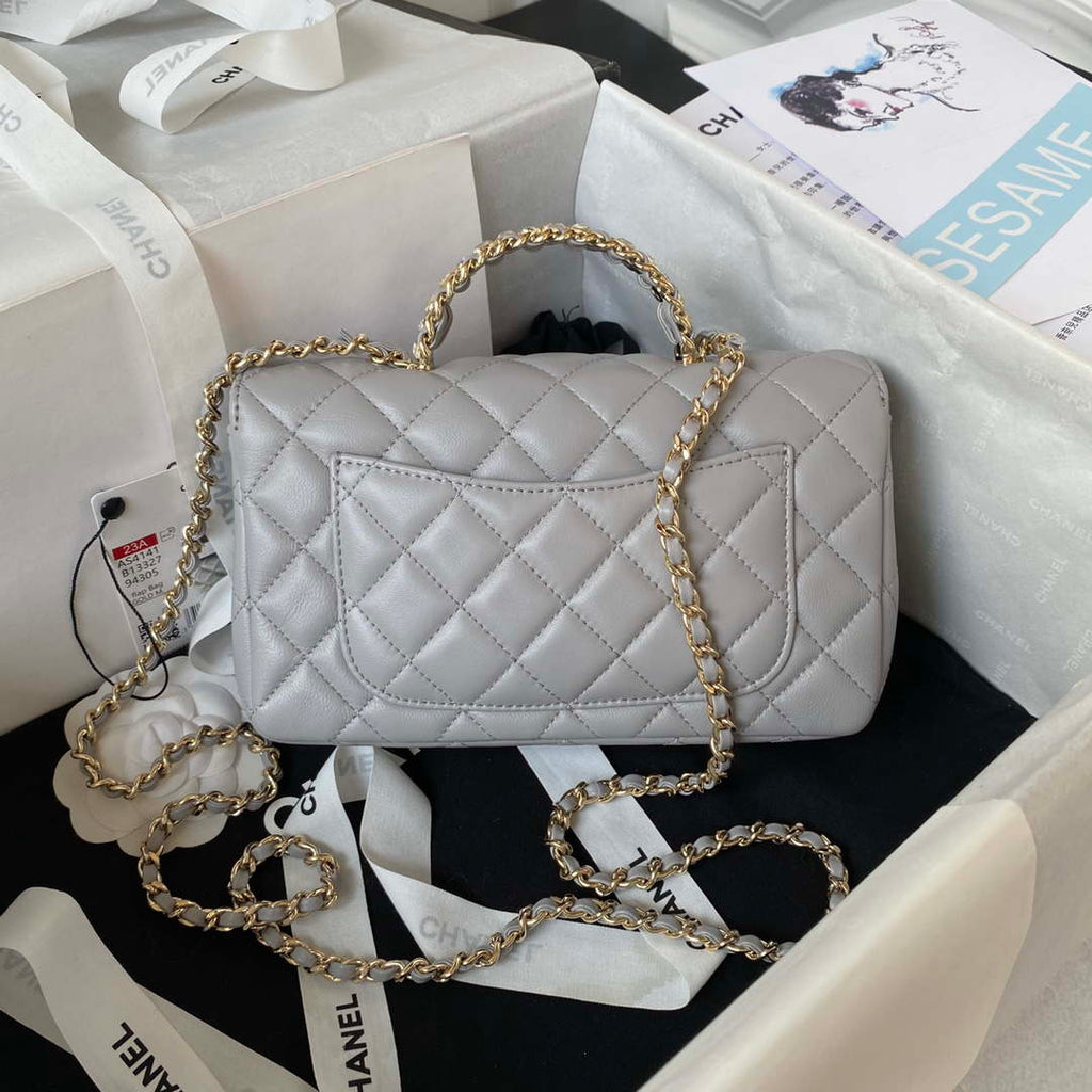 Chanel AS4141 Camellia Embossed With top Handle Bag Gray