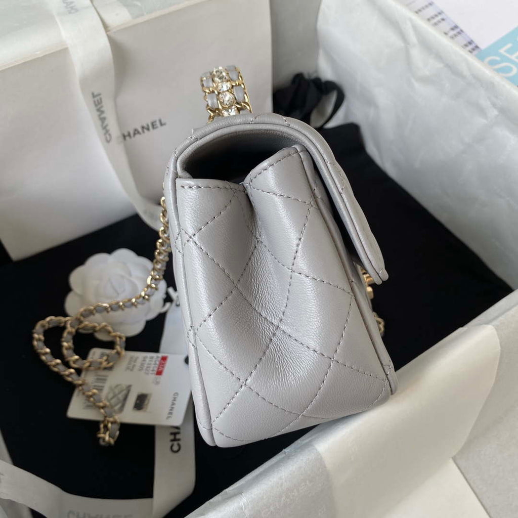 Chanel AS4141 Camellia Embossed With top Handle Bag Gray