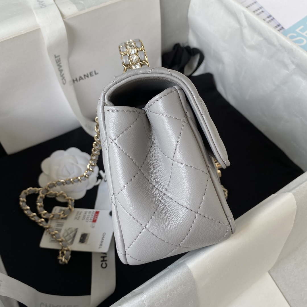 Chanel AS4141 Camellia Embossed With top Handle Bag Gray