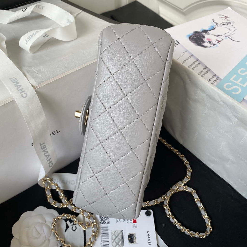 Chanel AS4141 Camellia Embossed With top Handle Bag Gray