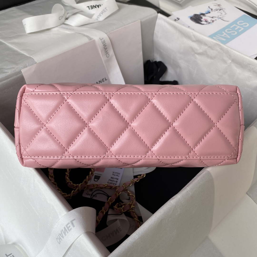 Chanel AS3970 Flap Bag with top handle Lambskin gold tone metal Pink - Default Title - View 5
