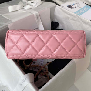 Chanel AS3970 Flap Bag with top handle Lambskin gold tone metal Pink - Default Title - View 5