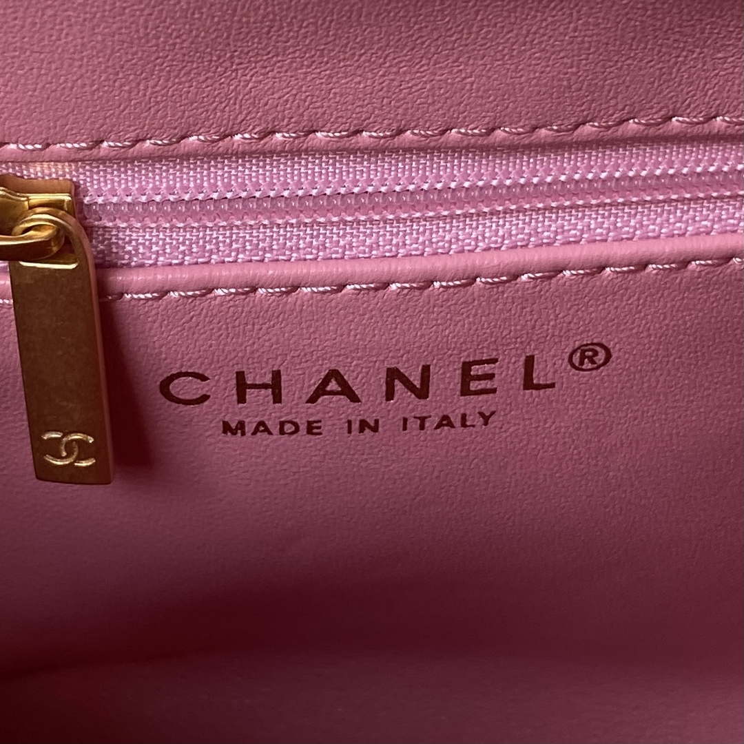 Chanel AS3970 Flap Bag with top handle Lambskin gold tone metal Pink - Default Title - View 7