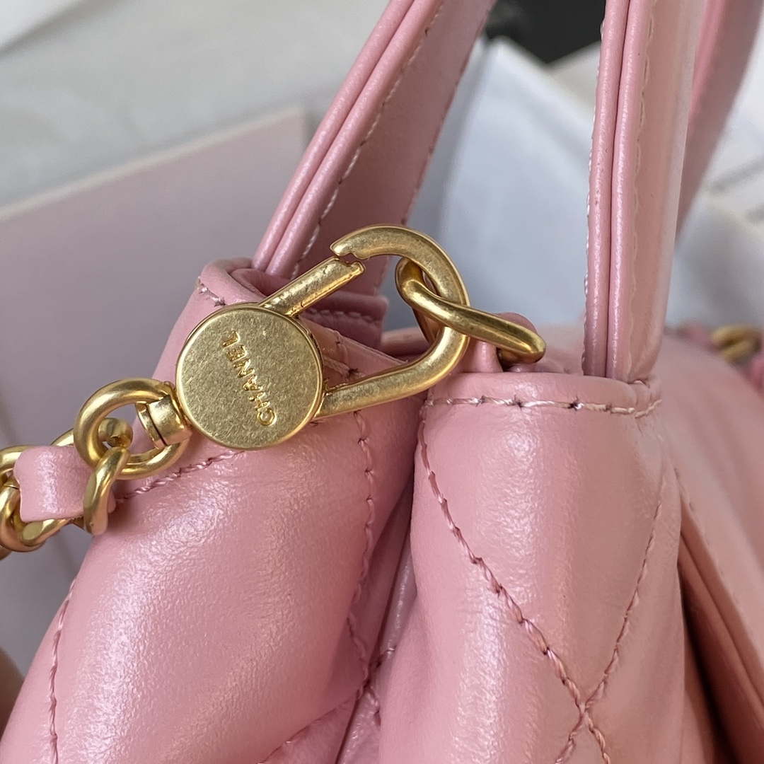Chanel AS3970 Flap Bag with top handle Lambskin gold tone metal Pink - Default Title - View 9
