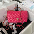 Chanel AS4141 Camellia Embossed With top Handle Bag Rose Red - Default Title - View 1