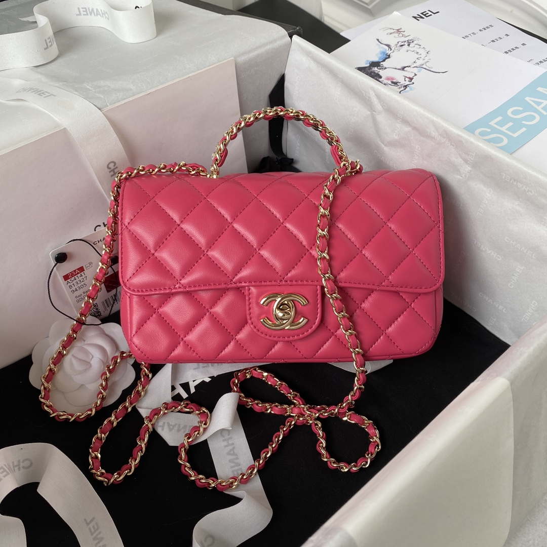 Chanel AS4141 Camellia Embossed With top Handle Bag Rose Red - Default Title - View 1