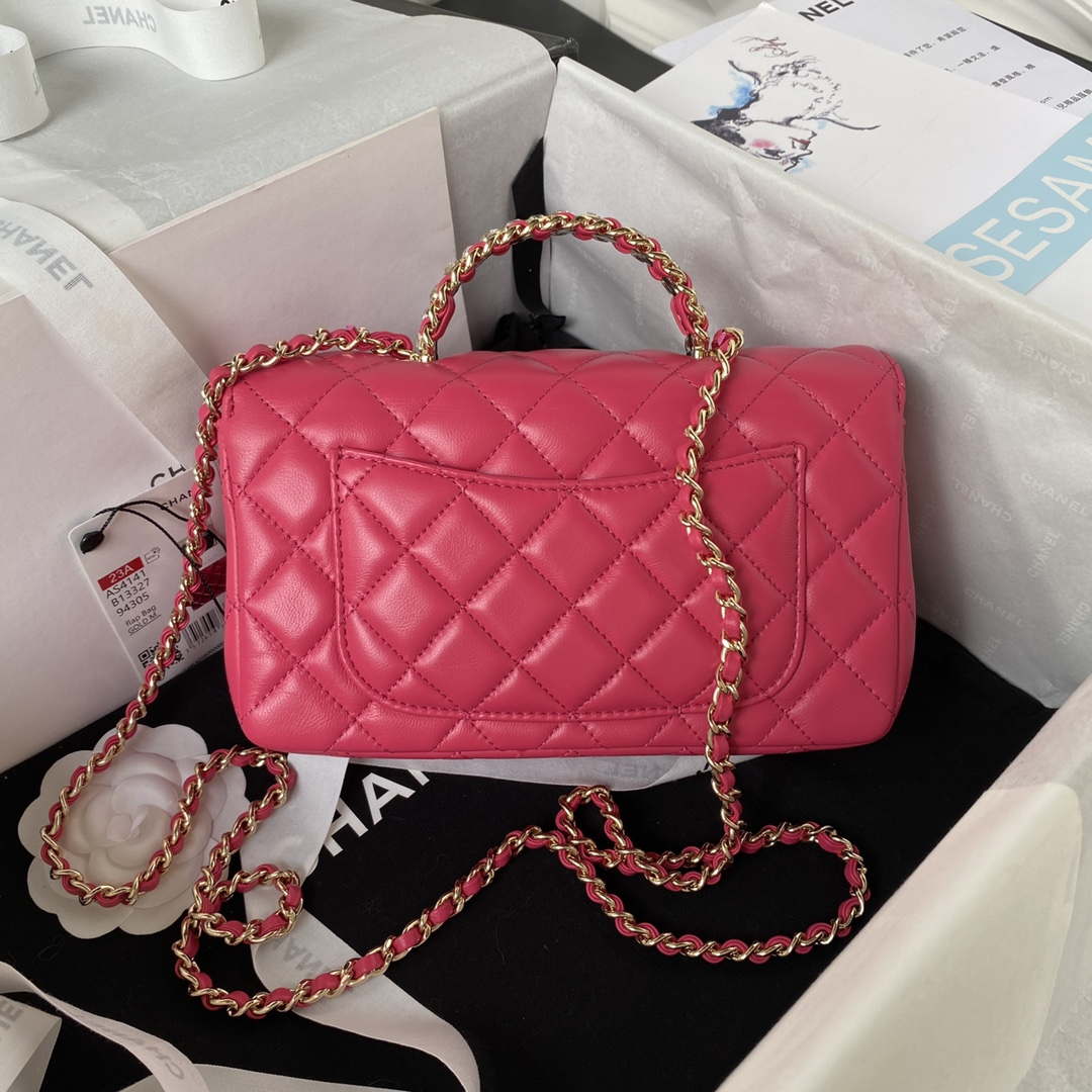 Chanel AS4141 Camellia Embossed With top Handle Bag Rose Red