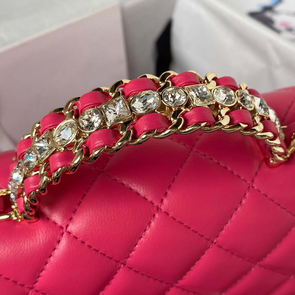 Chanel AS4141 Camellia Embossed With top Handle Bag Rose Red