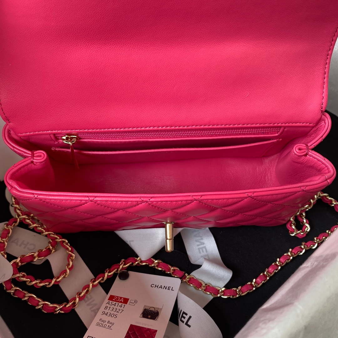 Chanel AS4141 Camellia Embossed With top Handle Bag Rose Red